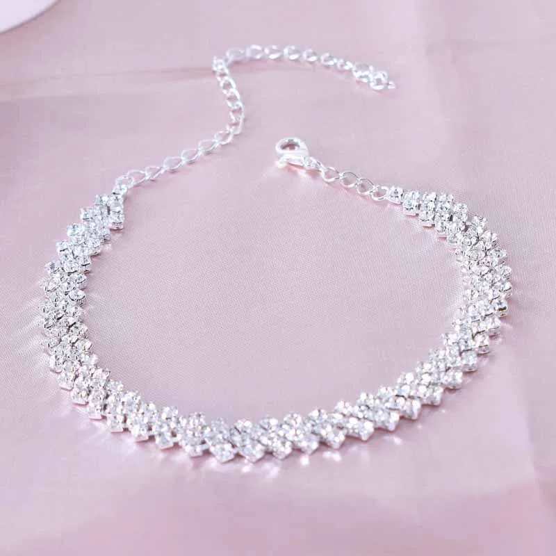 Ankle chains fashion accessories 1PC women simple premium copper inlaid water diamond love foot chain bracelet wedding party