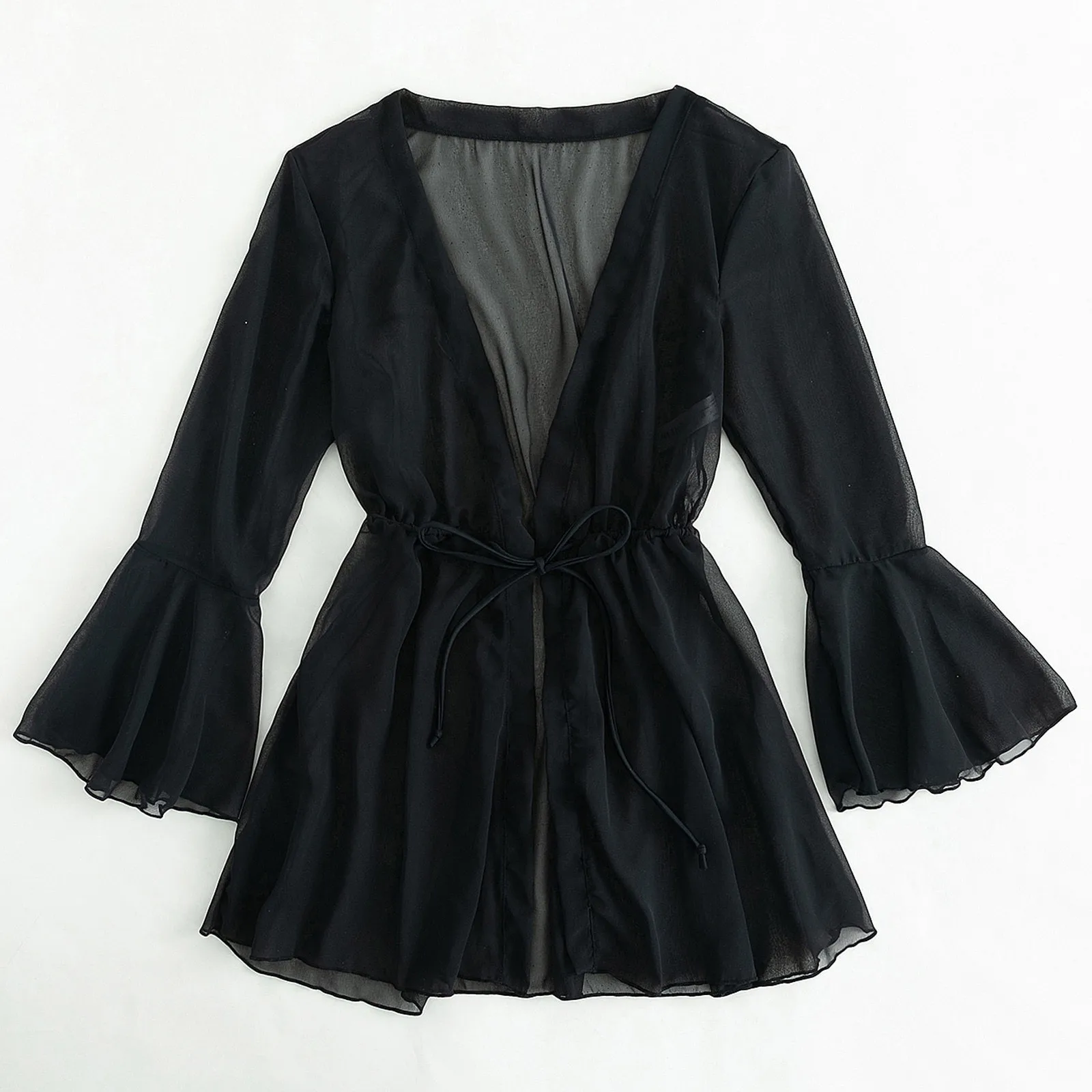 Women Summer Beach Cover Up Bikini Mesh Chiffon Mini Dress Solid Beach Dress Bathing Suit Tunic Kaftan