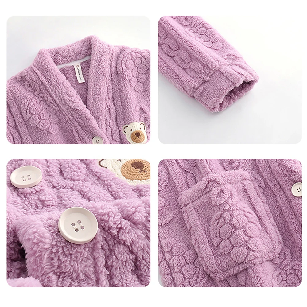 Winter Thicken Flannel Warm Women's Pajamas Set Fairy Jacquard V-neck Sleepwear Little Bear Embroidery Pajama Soft Home Clothes
