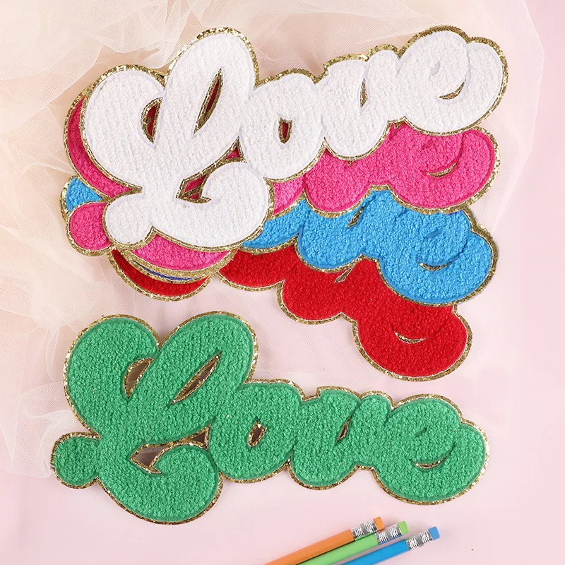 

Ironing On Colorful Love Letter Pacthes Sequin Custom Embroidery Woven DIY Chenille Varsity Patches for clothes Bags