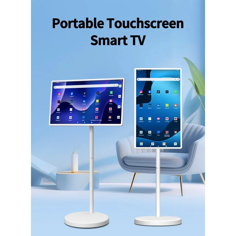 32인치 안드로이드 15 스마트 TV, 6G+128G 플로어 스탠드 태블릿 리모컨 포함, 2K 카메라 영상 통화, 내장 148W 배터리