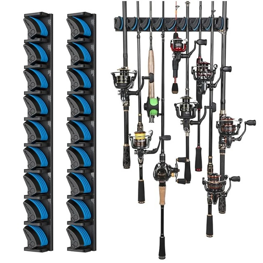 Wall-Mounted Fishing Rod Holder Vertical & Horizontal Pole Rack Up To 9 Rods Accessories Organizer Fishing Tools