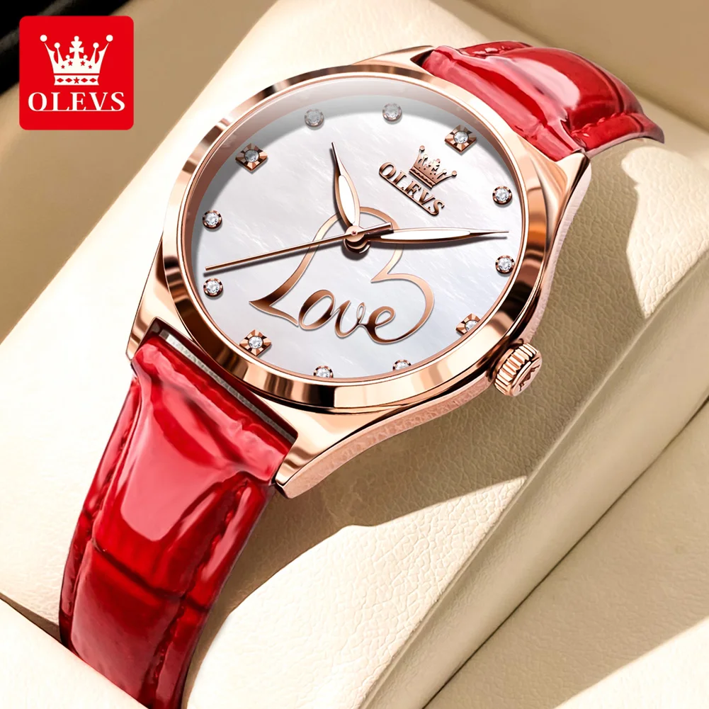 

OLEVS Watch for Women Luxury Diamond Love Luminous Dial Women's Watch Waterproof Leather Strap Elegant Ladies Quartz Watch Reloj