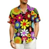 Retro Colorful Flower Power Print Vacation Shirt Male  Novelty Casual Shirts Hawaiian Short Sleeve Comfortable Plus Size Blouses 1