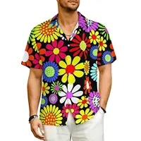 Retro Colorful Flower Power Print Vacation Shirt Male  Novelty Casual Shirts Hawaiian Short Sleeve Comfortable Plus Size Blouses 1