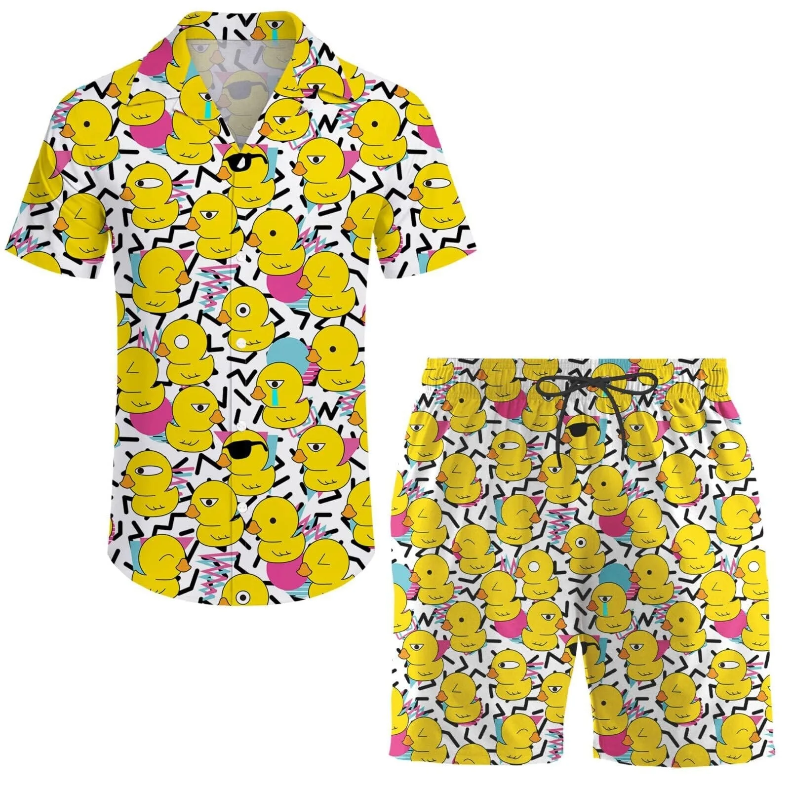 thumbnail image 1 of Conjunto retro psicodélico de los años 80 y 90 con estampado de setas mágicas, camisa 3D, pantalones cortos casuales de playa de gran tamaño, 2 piezas, estilo hawaiano para vacaciones para hombres, 1 of 5