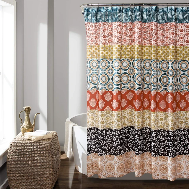 Boho Striped Shower Curtain Colorful Bohemian Design Farmhouse