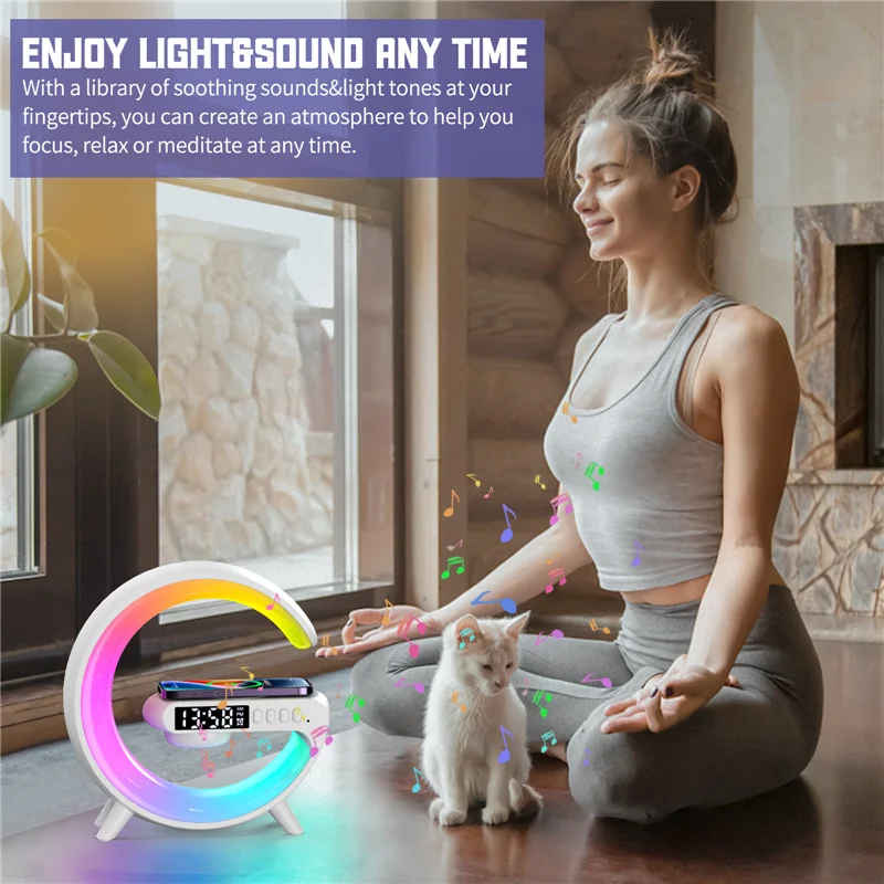 Wireless Charger Pad Stand Speaker TF Card RGB Night Light Lamp Alarm Clock Fast Charging Station Dock for iPhone Samsung Xiaomi images - 6