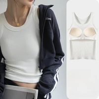 Camisole côtelée tout-en-un pour femme, col rond, soutien-gorge intégré, haut sans manches pour un usage quotidien décontracté, vêtements de mode coréenne Y2k 3