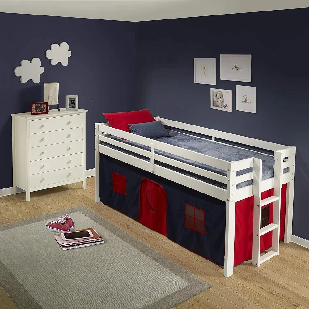 Jasper Twin Junior Loft Bed with Playhouse Tent Storage Features Durable Polyester Frame Ideal Kids Bedroom Space Saving 5