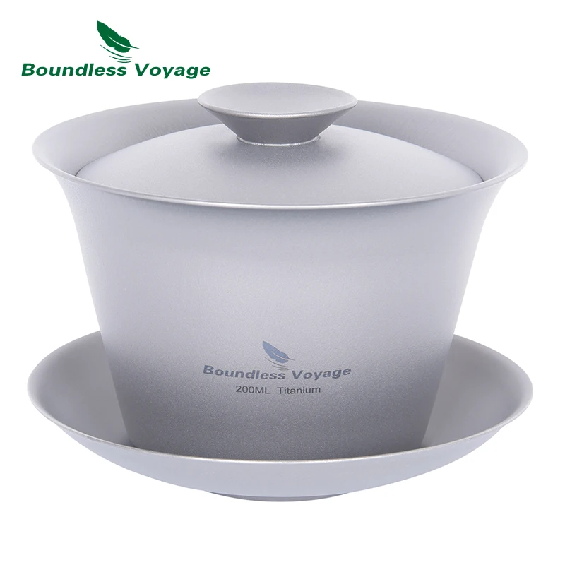Boundless Voyage Titanium Gaiwan Kung Fu Tea Cup and Saucer with Lid Chinese Traditional Double Walled Teacup Tea Tureen
