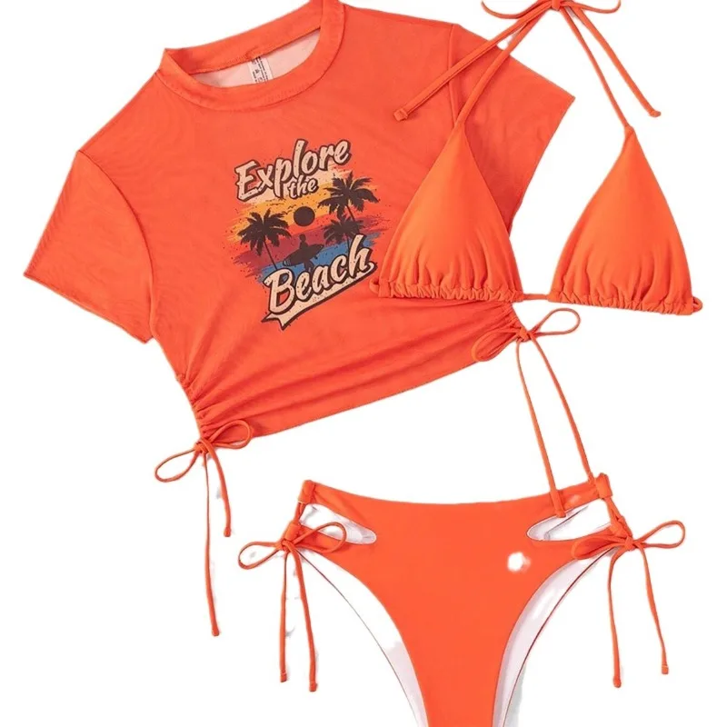 Sexy Swimsuit Women 2024 new Mesh Crop Tops Bathing Suit Three Piece Swimming Suit Swimwear Bikinis Set Micro Bikini Beachwear