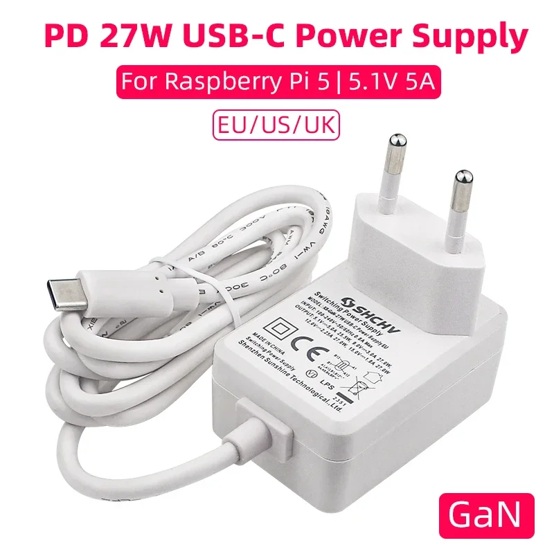 

Raspberry Pi 5 5.1v 5A power supply PD 27W USB type C gan charger EU US UK plug power adapter for Raspberry Pi 5/4B RPI 5