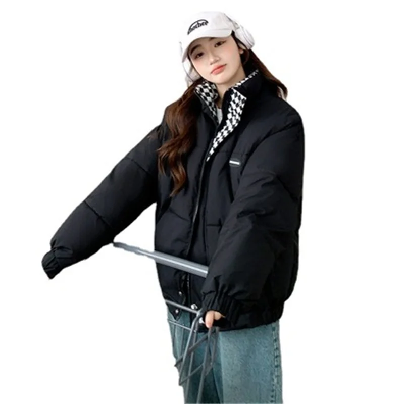 2022 Winter New Down Padded Coat Female BF Style Loose Stand-up Collar Short Padded Jacket Korean Version Thickened Bread Jacket