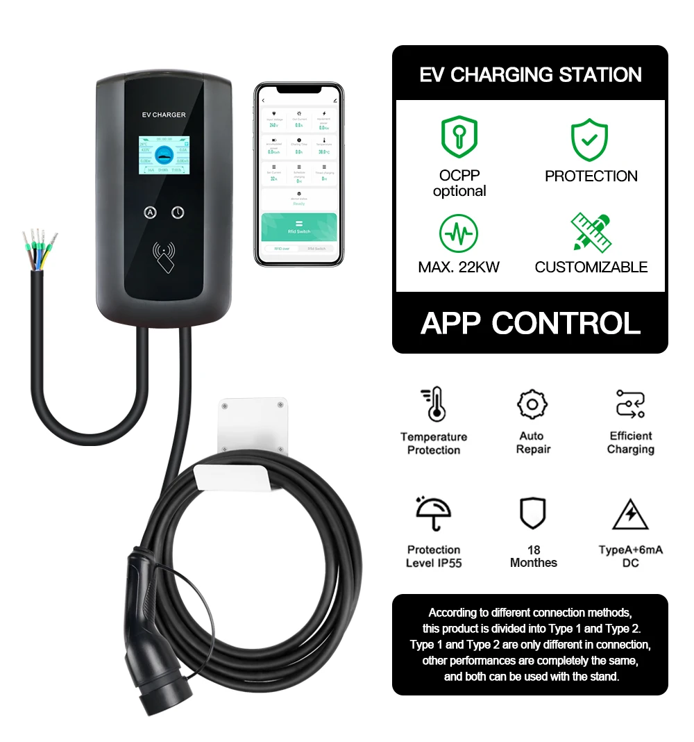 MOREC EV Type2 Charger Wallbox APP Control Electric Vehicle Charging  Station 380V 22KW with 6M Cable 32A 3 Phase IEC 62196-2 - AliExpress