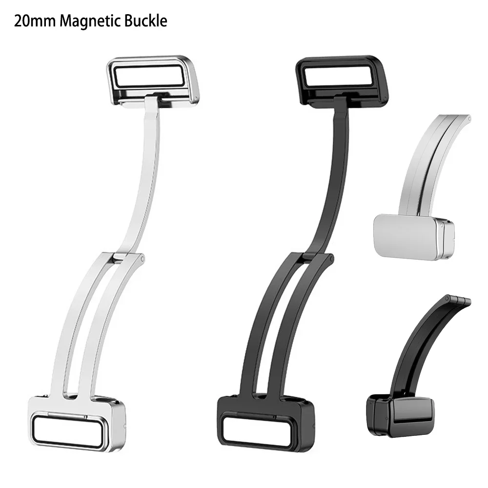 Magnetic Folding Buckle Silicone Strap with Metal Clasp - Silver Black