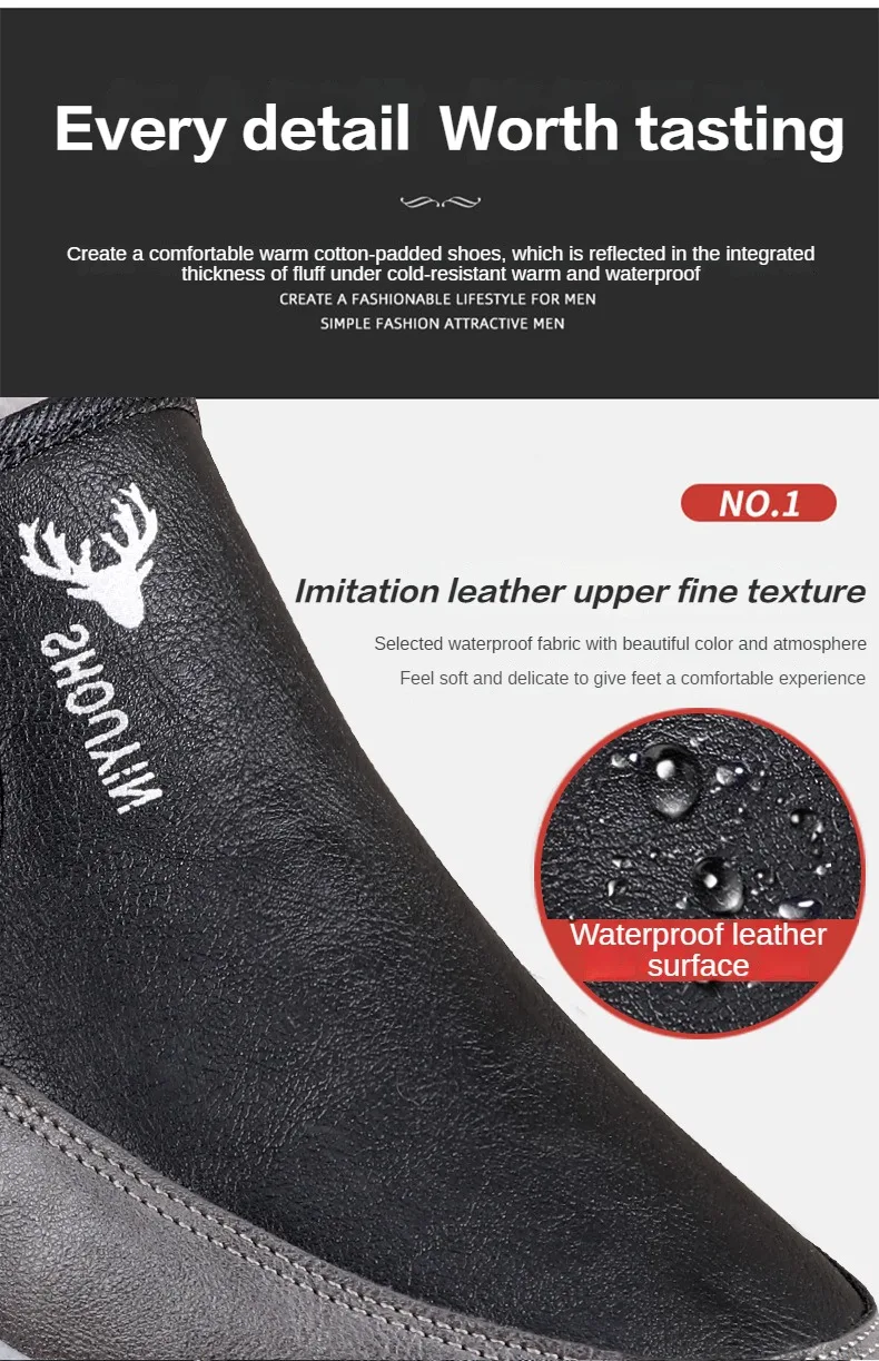 Winter New Waterproof and Snow Proof Men's Snow Boots Old Beijing Cotton Shoes Plush and Thickened Warm Cotton Shoes39-44