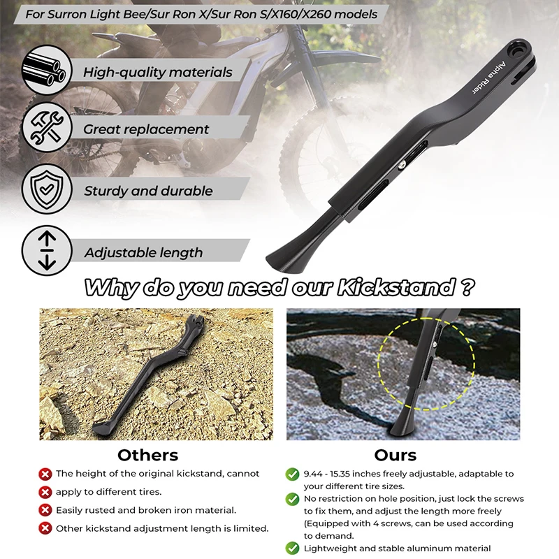 Motorcycle Kickstand Motorcycle Kickstand Extender For Surron Light Bee Sur-Ron Sur Ron X S X160 X260 Adjustable Side Stand Electric Dirt Bike Support Leg