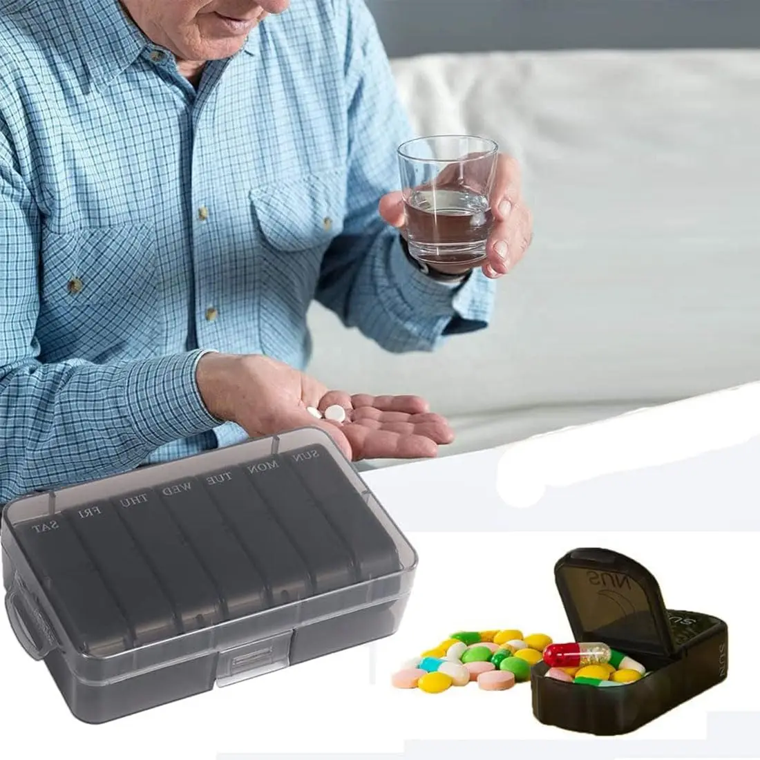 UNTIOR  Portable Weekly Pill Box Morning and Evening Large Capacity Travel with 14 Compartments to Hold Pills Vitamins