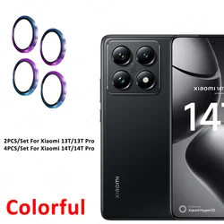 Enhanced Metal Camera Protector Ring with Tempered Glass Cover in Aluminium Alloy, for Xiaomi 14T 5G (Colorful 03)