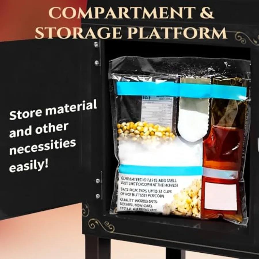 Popcorn Machine with Cart, Popcorn Maker with 12 Oz Kettle, Vintage Movie Theater Style Professional Cart with 4 Cups and 1 Sco image 6