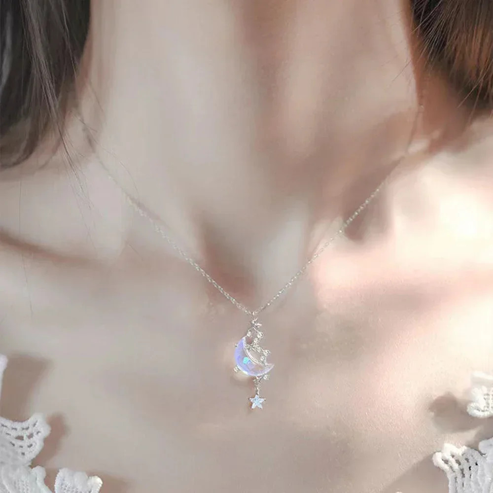 SUMENG 2024 Neue Korea Mond Sterne Halsketten Bunte Glasierte Stein Anhänger Halsketten für Frauen Mode Schmuck Geschenke