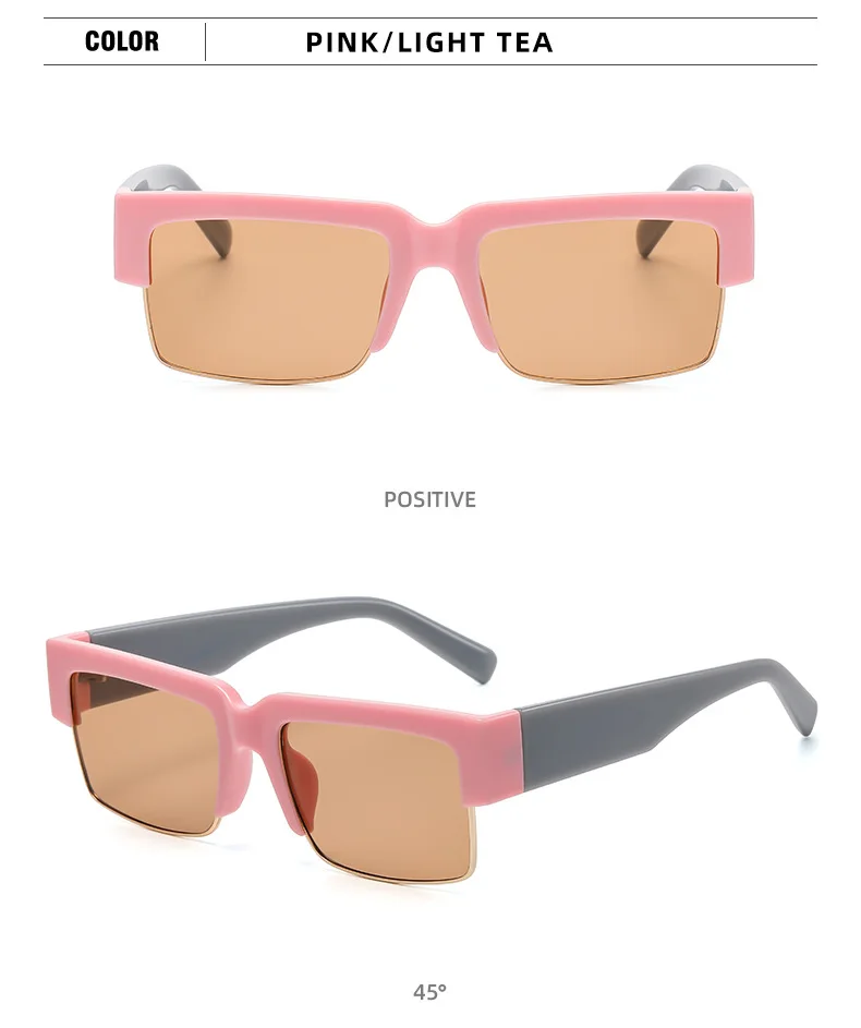 YOOSKE 2023 Fashion Square Sunglasses Men Vintage Half Frmae Sun Glasses for Women Luxury Brand Designer UV400 Mirror