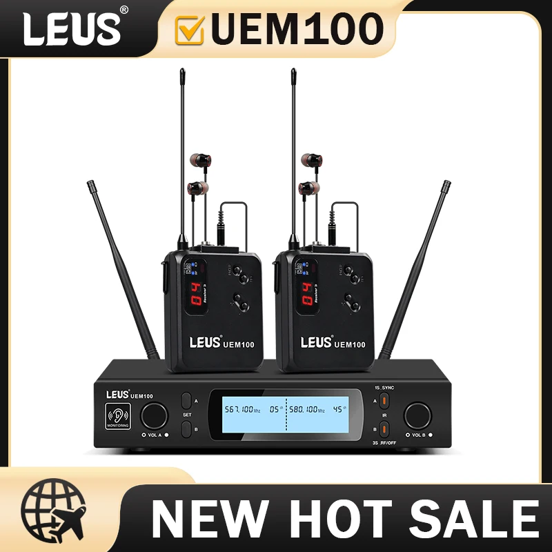 LEUS UEM100 UHF Mono Single Channel Wireless In-Ear Monitor System 100m Transmission Distance for DJ Stage Performance Studio