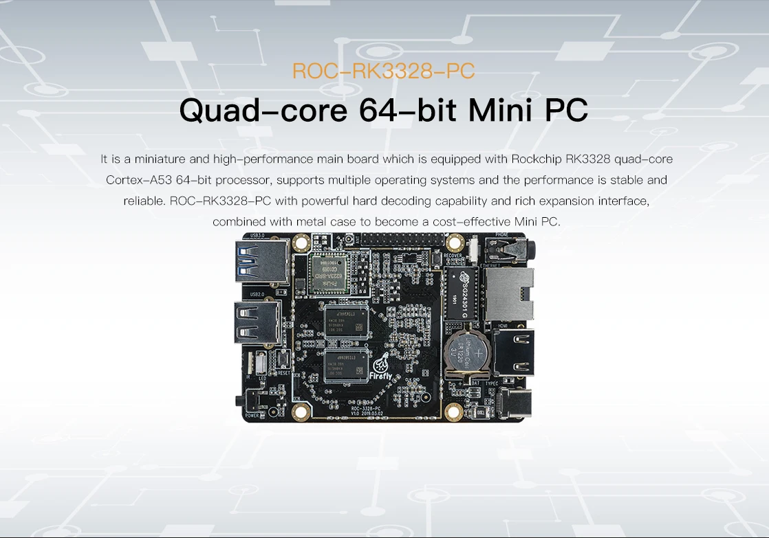 ݵ ROC-RK3328-PC  ھ 64 Ʈ ̴ PC ũž ǻ  OS
