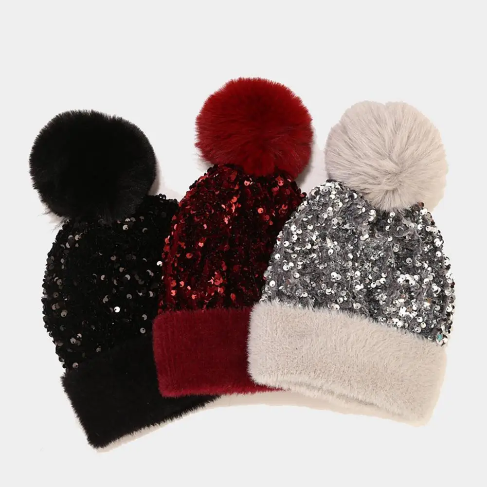 

Popular Lady Cap Bonnet Shiny No Brim Knitted Hat Bonnet Cap Warm Autumn Winter Knitted Beanie for Outdoor