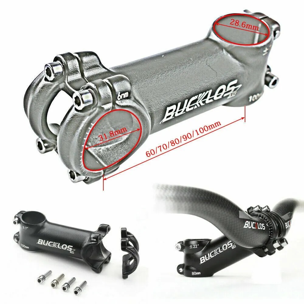 Bicycle Stem BUCKLOS 31.8mm 7/17/22 Degree Mountain Bike Handlebar Stem 80/90/100mm Aluminum Alloy MTB Cycling Parts