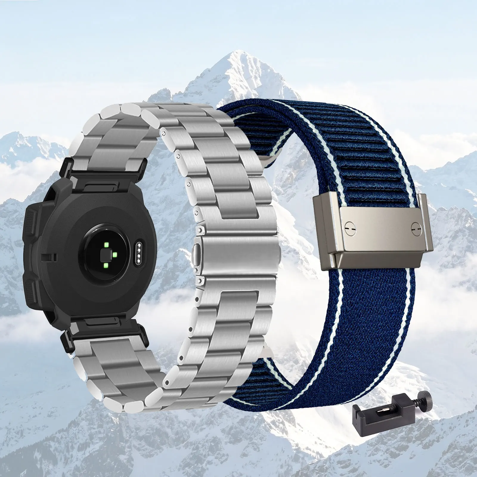 Dual Strap Set: Premium Metal and Nylon Bands for Garmin Instinct Series