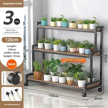 Portafiori multistrato in legno massello con ruote mobili per uso domestico da balcone 1