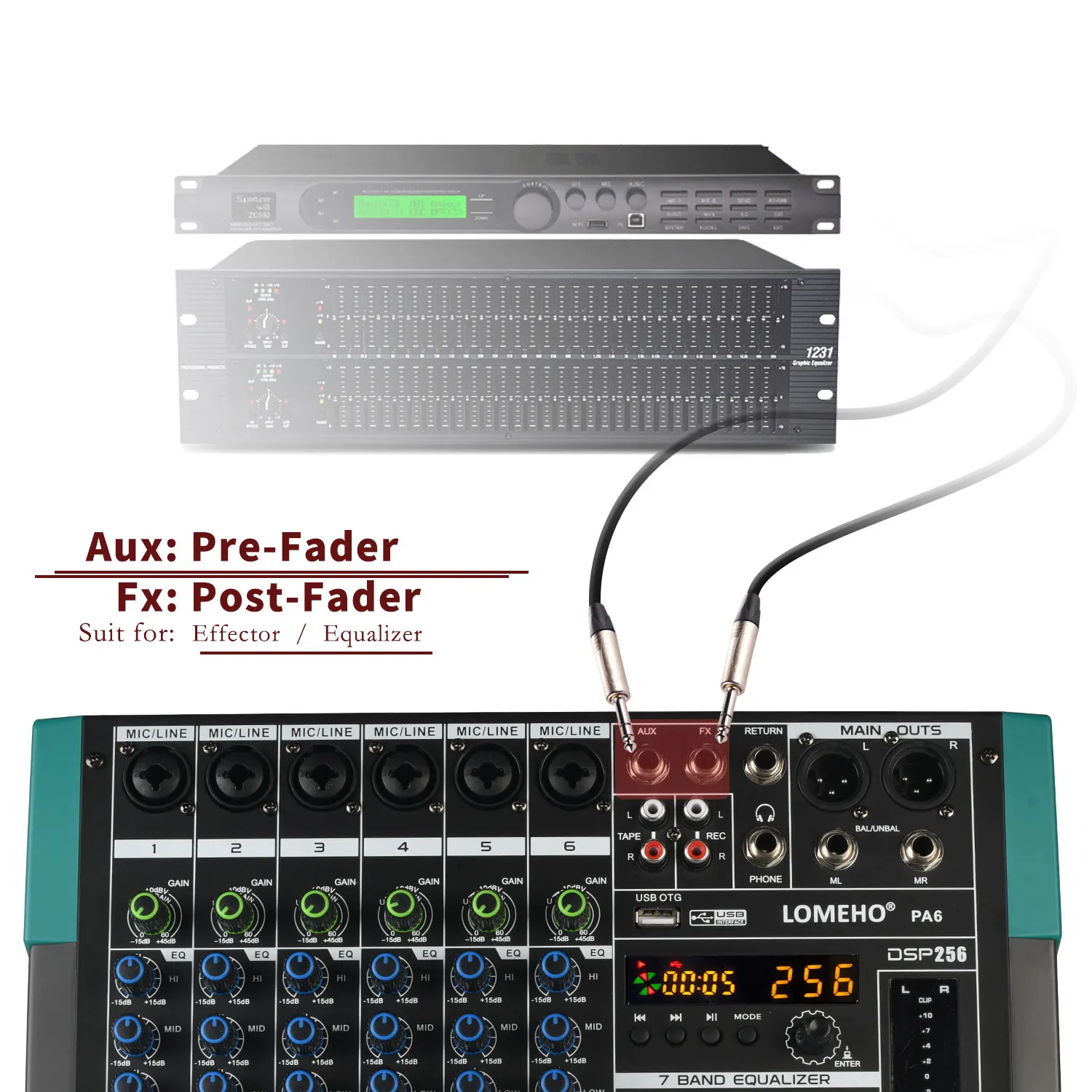 로메호 6채널 사운드 믹서 블루투스 256 디지털 이펙트 믹싱 콘솔 48V USB PC 재생 녹음 DJ 모노 오디오 믹서 PA6