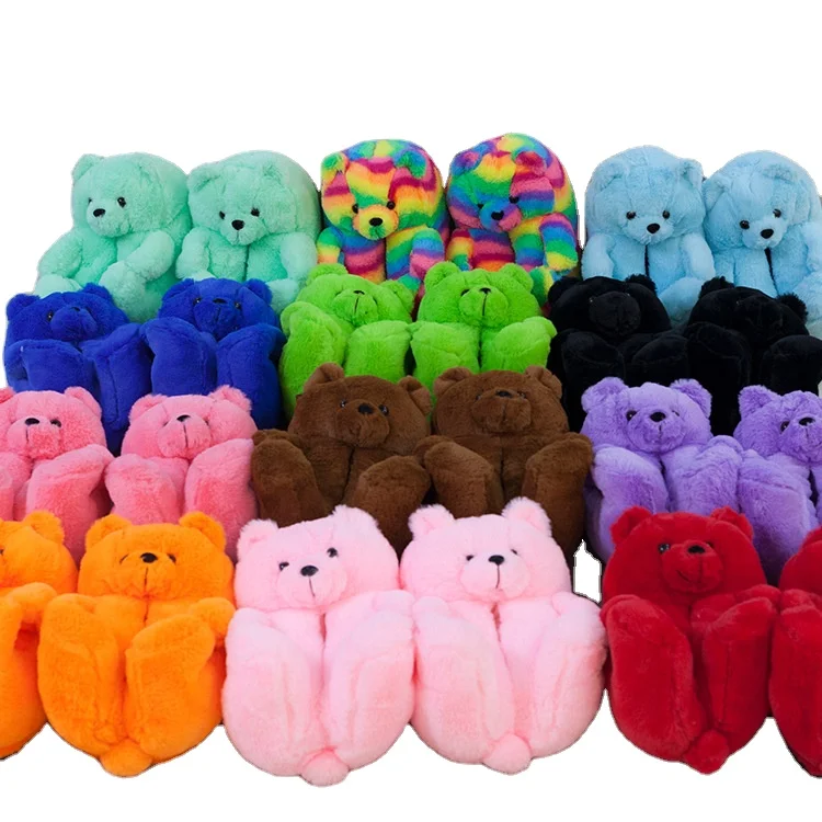

Custom Cute Animal Slippers Indoor Slides Slippers Plush Toys Soft Ladies Teddy Bear Slippers House Bedroom Fur Winter for Women