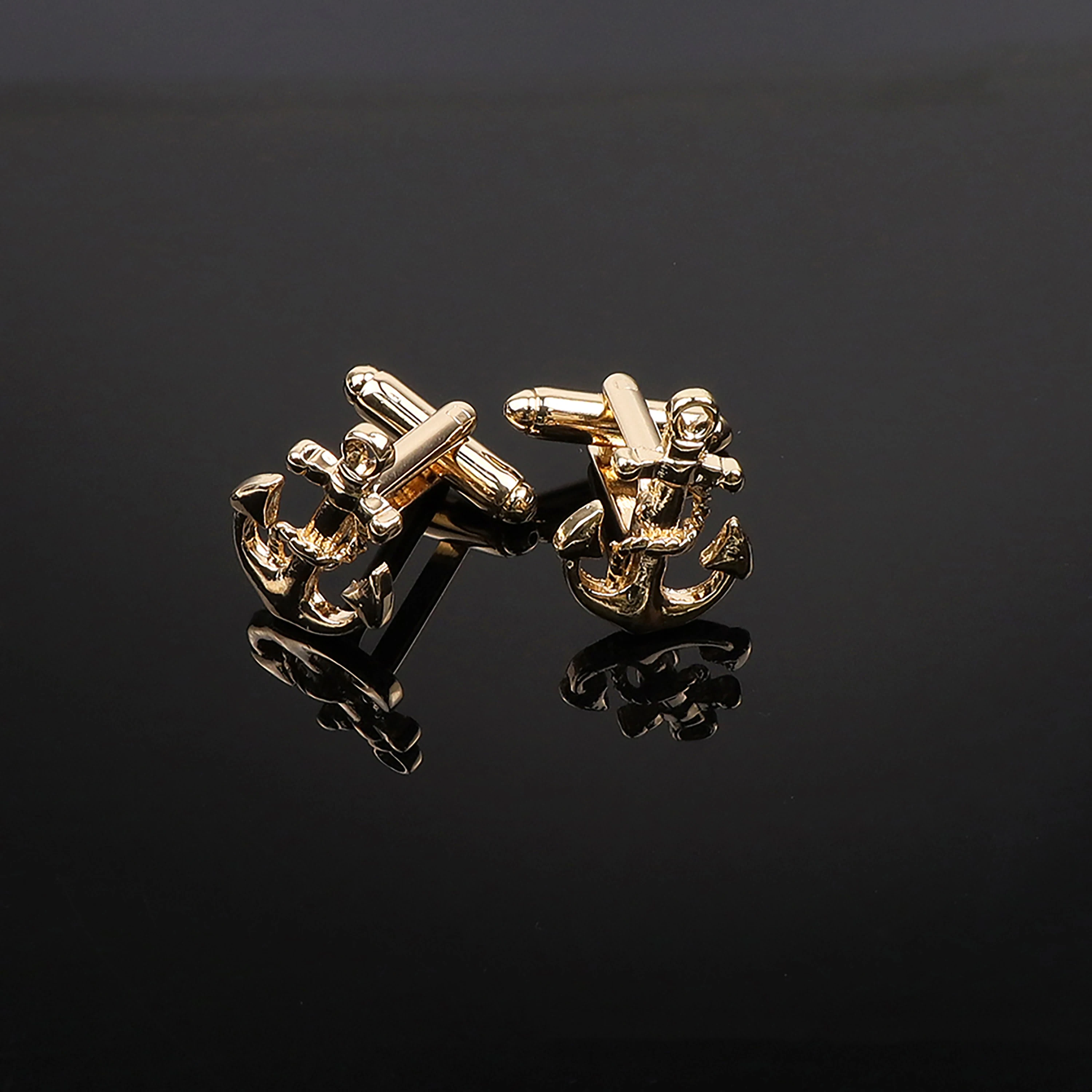 Luxury Brass Crown Maple Leaf Anchor Cufflinks High Quality Shiny Rhinestones Stainless Jewelry Mens Wedding Bar Daily Accessory