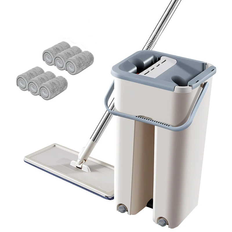 Squeeze Mop with Bucket Hand Free Floor Household Cleaning Tool 360 Rotating Flat Mops | Дом и сад