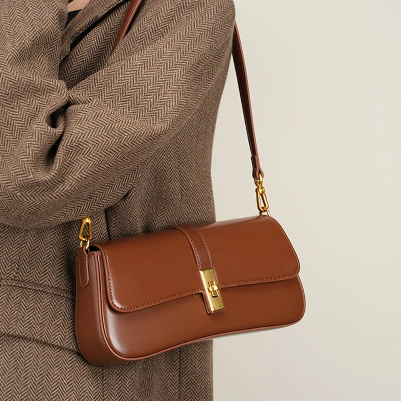 Genuine Leather Women's Shoulder Baguette Crossbody Cowhide Handbags