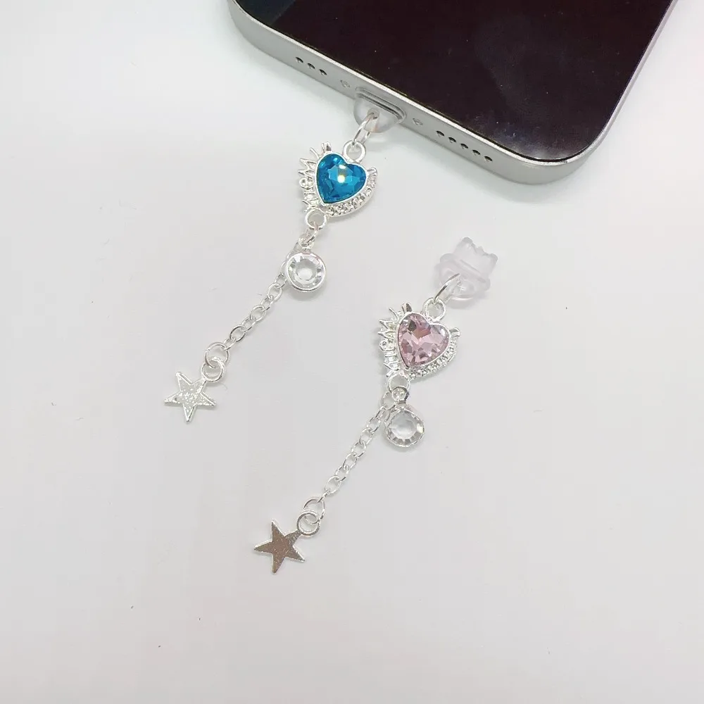 하트 모양의 태슬 폰 먼지 방지 플러그 아이폰 타입 C 폰 액세서리 달콤한 귀걸이 목걸이 쥬얼리 DIY 액세서리 펜던트