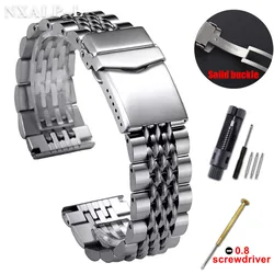 Premium Solid Stainless Steel Watch Strap with Screw Link, Straight/Curved Ends, 20mm 22mm Band - 22mm (Straight End)