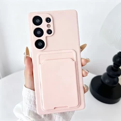 Candy Color Wallet Card Holder Phone Case with TPU Liquid Silicone Cover - Galaxy Note20 Ultra (Light Pink)