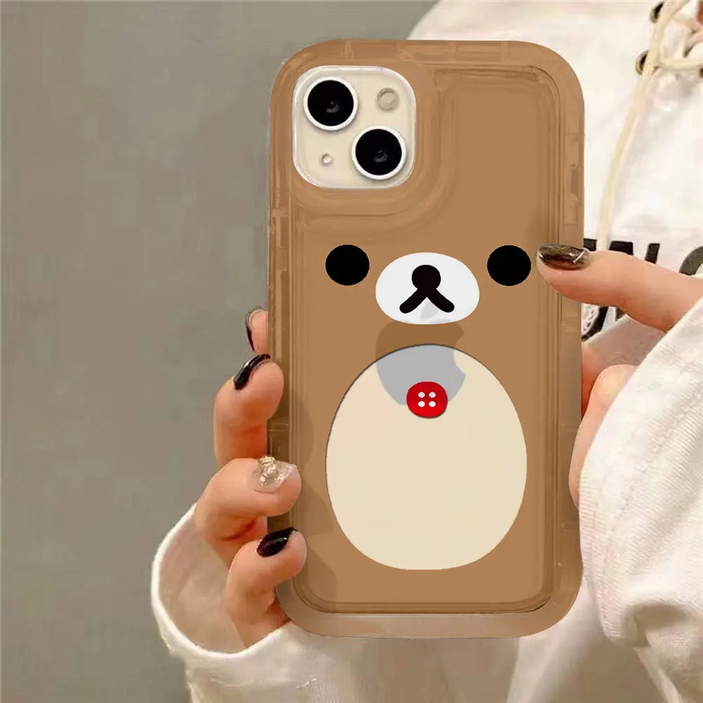 Adorable Cartoon Rilakkuma Bear Clear Phone Case with Airbag Protection