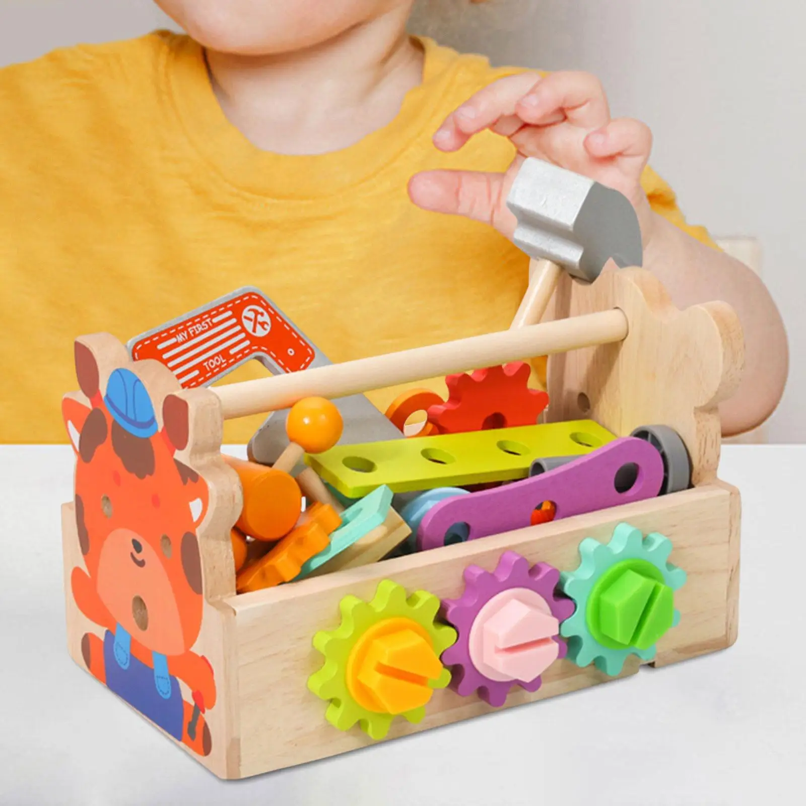 

Wooden Kids Tool Set Montessori Role Play Fine Motor Skills Toolbox Toy for 3 Year Olds and up Children Preschool Birthday Gifts