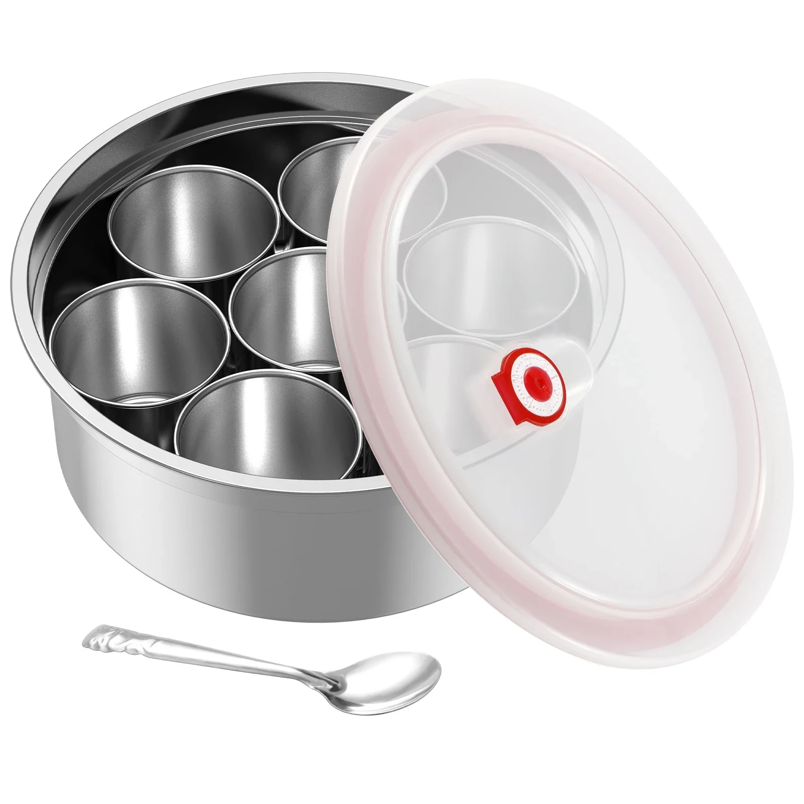 Masala Dabba Spice Box Stainless Steel Spice Containers Masala Dabba with 7 Compartments Indian Spice Box with Transparent Lid
