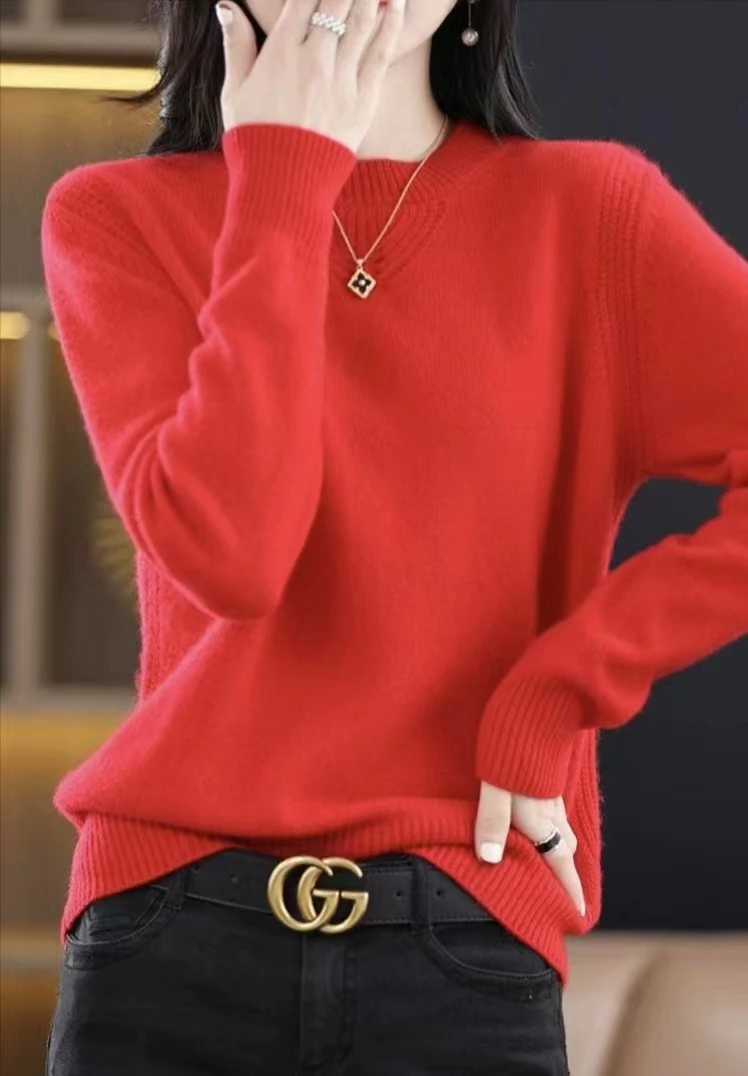 2023 New Cashmere Sweater Women O-Neck Pullover Autumn /winter Casual Knit Tops Solid Color  Cashmere Sweater Women 3