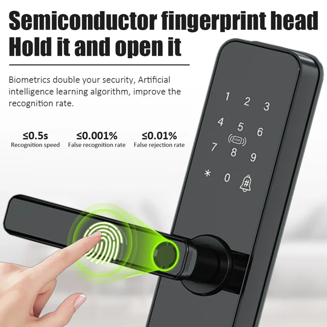 Tuya Wifi Electronic Smart Door Lock with Biometric Fingerprint/IC Card/Password/Key Unlock/Remote Control/USB Emergency Charge 6