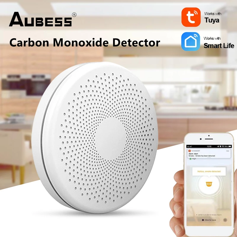 Tuya WIFI Smoke & Carbon Monoxide Detector Smoke Alarm Sensor 85dB Indoor Real time Monitoring