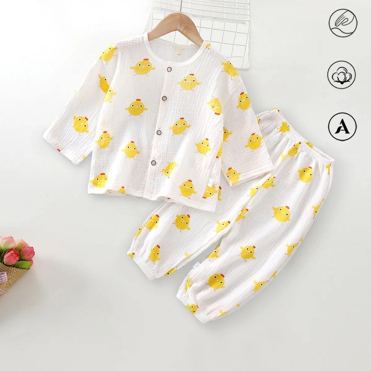 Set Pigiama per Neonati 0-3 Anni, Abbigliamento Primaverile in Cotone Mussolina con Stampe Cartoon, Vestiti Traspiranti per Bambini