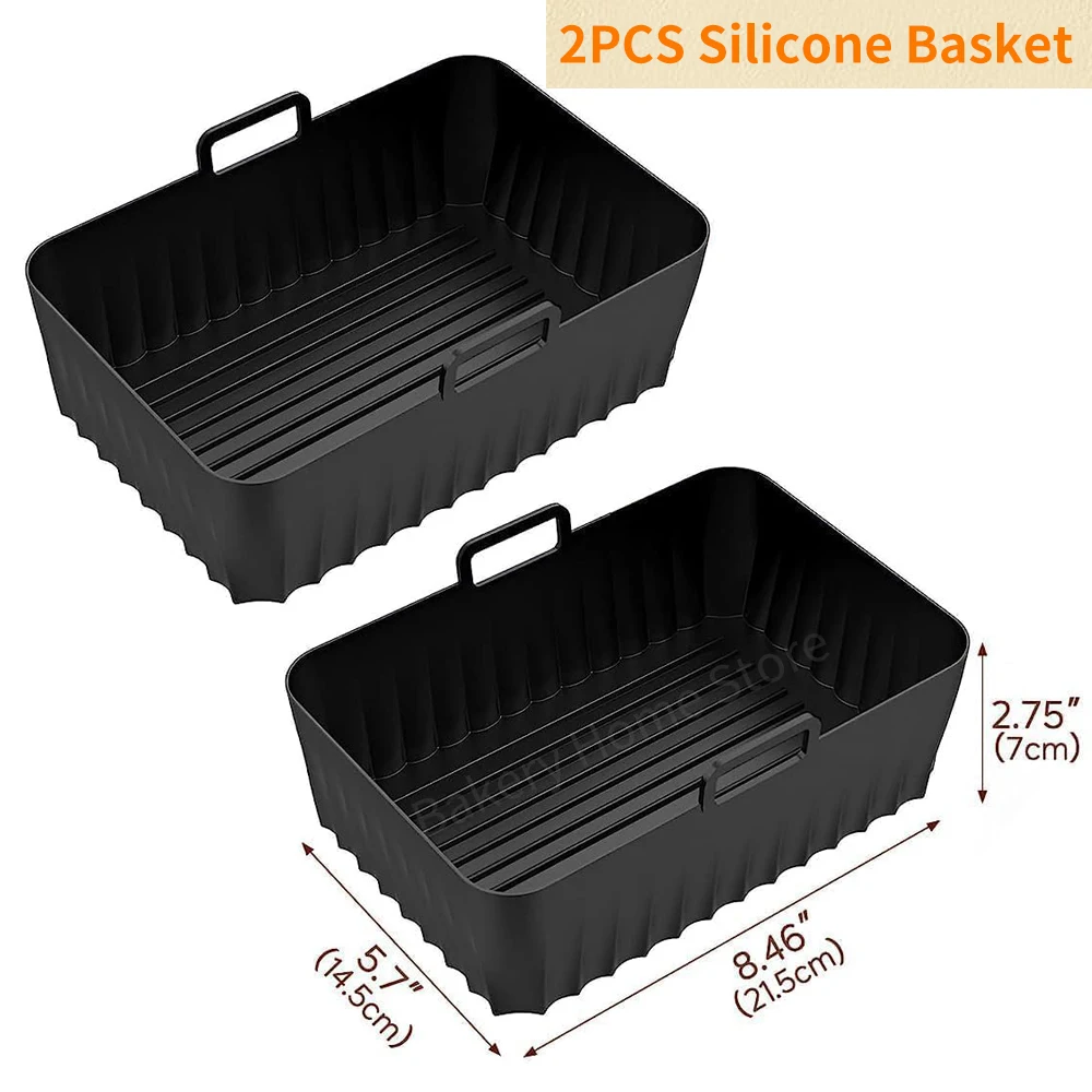 Premium Air Fryer Accessories Set with Stainless Steel Grill Racks and Rectangle Silicone Basket