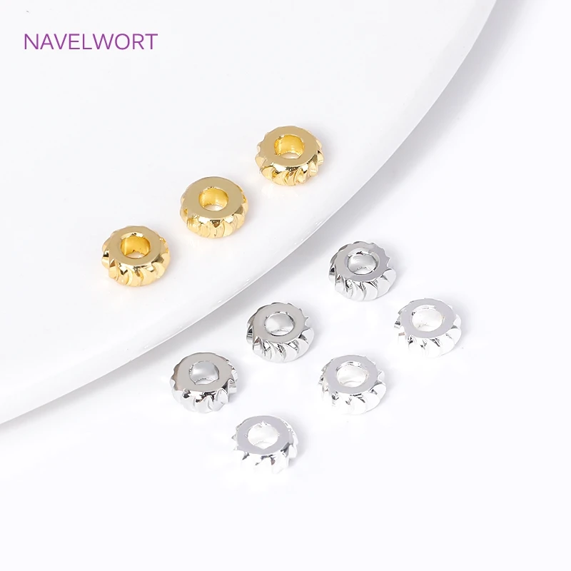 18K vergoldetes Messing, rund, gewellt, Abstandsperlen, Bulk-Perlen für Schmuckherstellung, DIY-Armband, Halskette, Zubehör, Großhandel – Detail 23